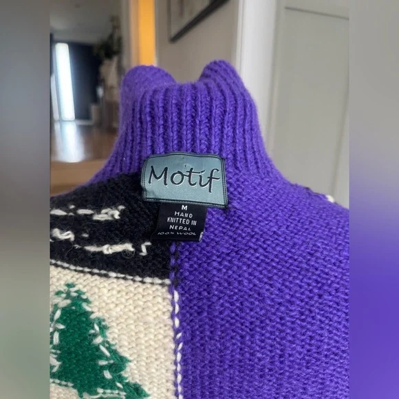 Motif Hand-Knit Wool Patchwork Cardigan  Jacket – Purple – Size M (New) - Picture 6 of 6